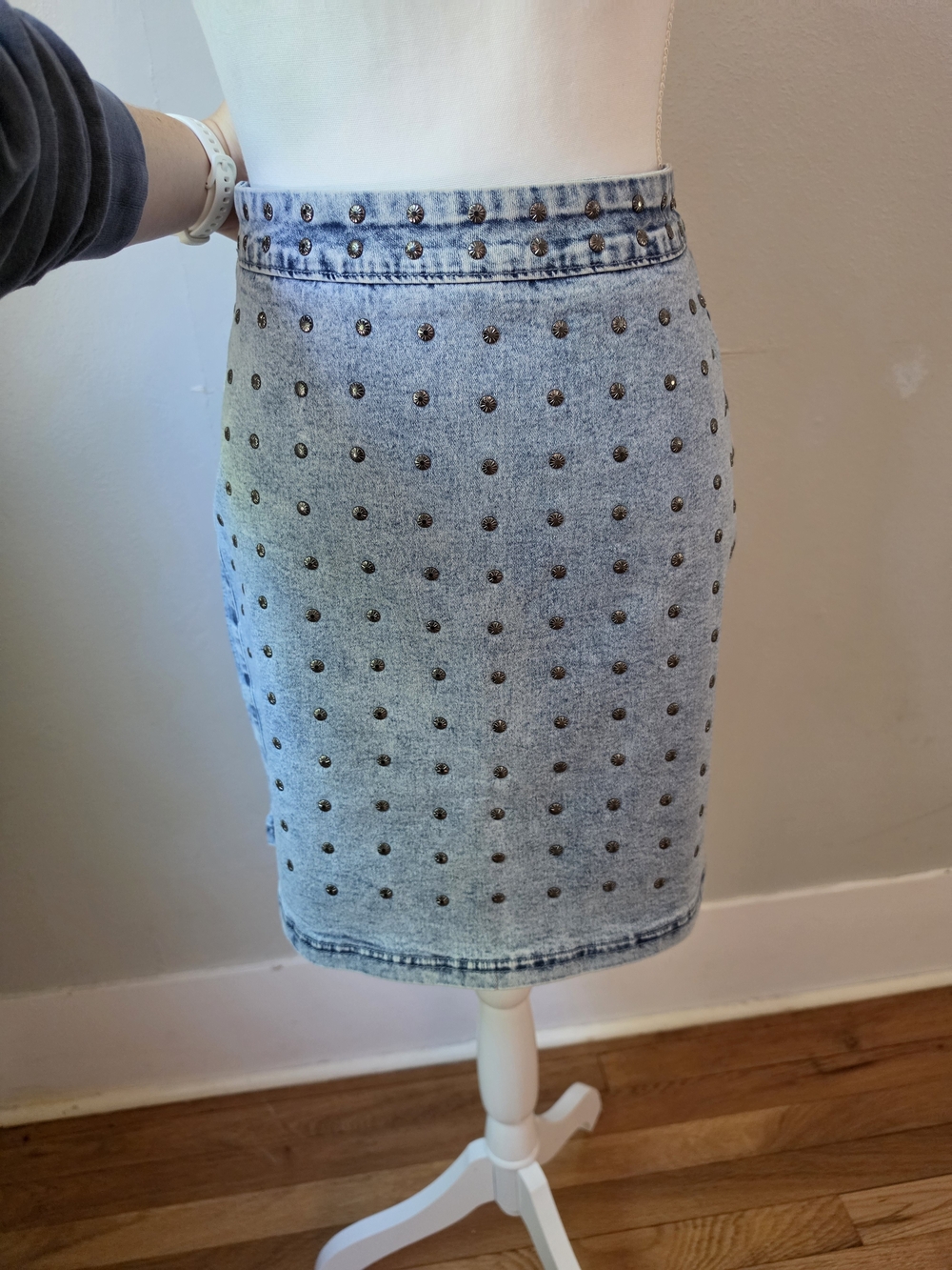 Studded Light Blue Denim Mini Skirt - Women - Picture 10 of 14